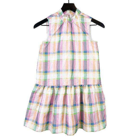 NWT Gymboree (10 Girls) Plaid Mini Sleeveless Pastel Dress Satin Pink Blue - Picture 1 of 9